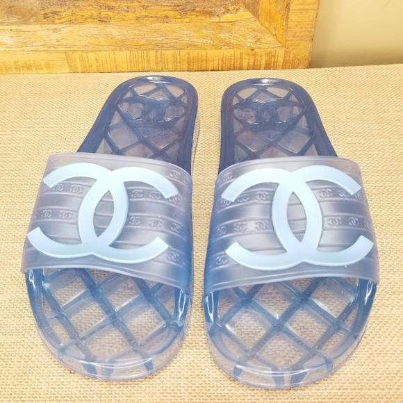 chanel blue jelly slides